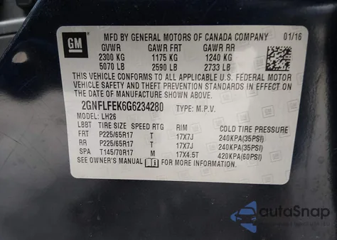 2016 Chevrolet Equinox Lt from USA, damaged, VIN 2GNFLFEK6G6234280